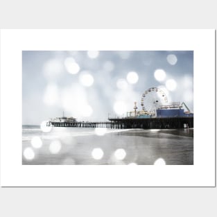 Sparkling grey Santa Monica Pier Posters and Art